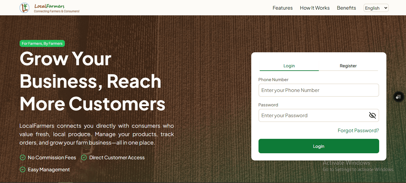 LocalFarmers Admin login page